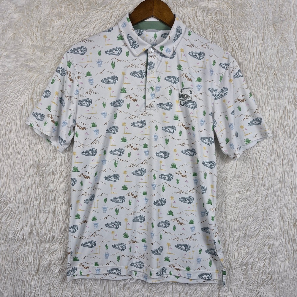 Swannies Golf WM Phoenix Open Polo Shirt Mens Small White Desert Print Cacti